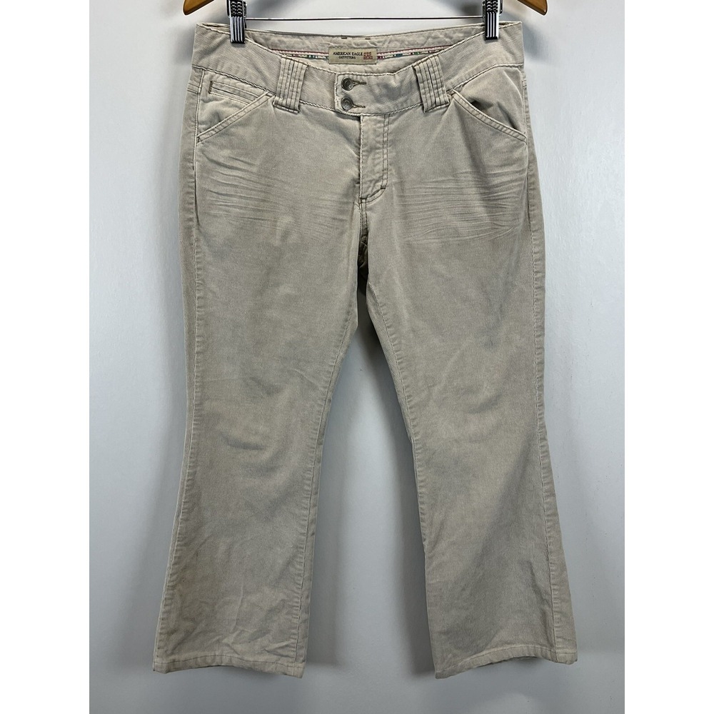 Vtg American Eagle Bootcut Corduroy Pants Sz 8 Womens Y2K Light Grey 2 Button